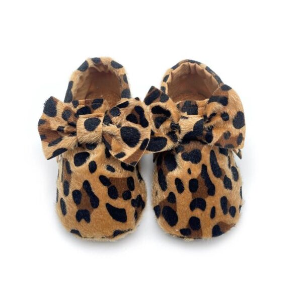 Leopar Desenli Fiyonklu Bebek Makosen Ayakkabı - Image 5