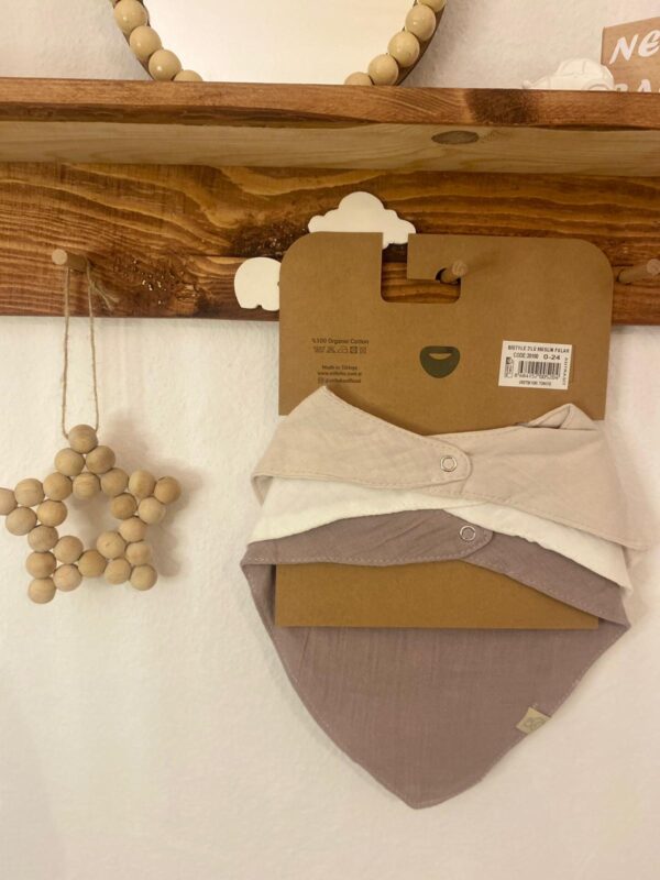 Bistyle %100 Organic Cotton 3'lü Müslin Fular Ekru-Beyaz-Gri - Image 6