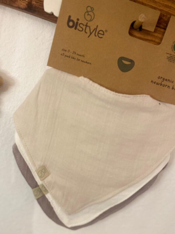 Bistyle %100 Organic Cotton 3'lü Müslin Fular Ekru-Beyaz-Gri - Image 3