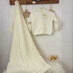 Kulaklık Kapüşonlu 3-6-12-18 Ay %100 Pamuklu Bebek Hırka-Battaniye Takım