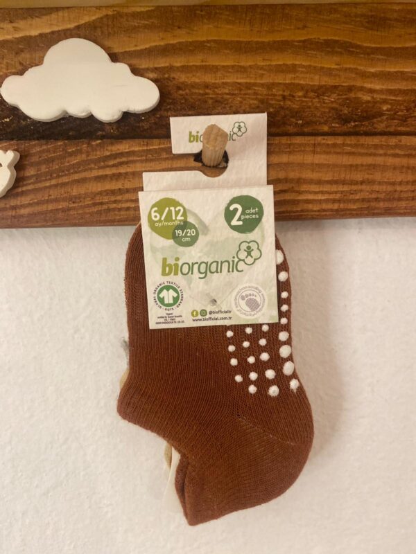 Biorganic 2'li Unisex Sneakers Kahverengi Kaymaz Çorap - Image 2