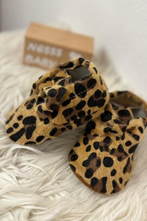 Leopar Desenli Fiyonklu Bebek Makosen Ayakkabı