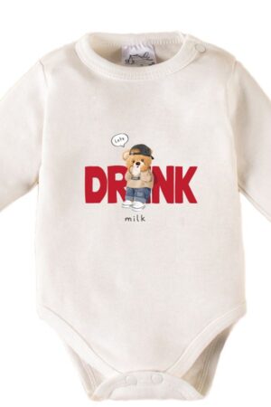 Miniel Uzun Kollu Drink Ayıcıklı Çıtçıtlı Pamuklu Badi Zıbın