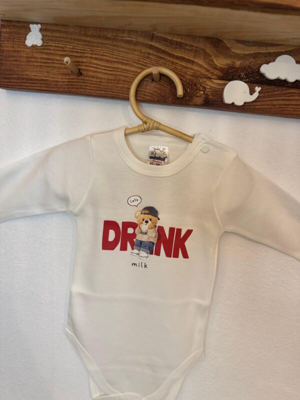 Miniel Uzun Kollu Drink Ayıcıklı Çıtçıtlı Pamuklu Badi Zıbın - Image 3
