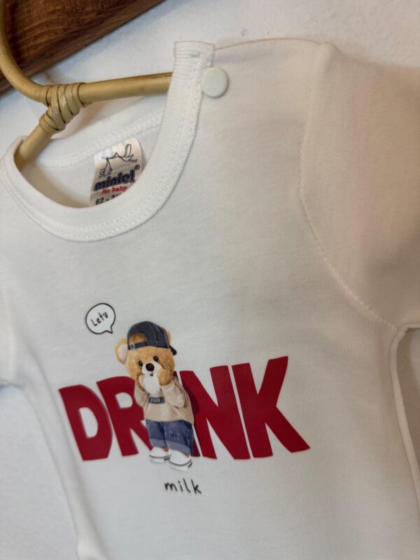 Miniel Uzun Kollu Drink Ayıcıklı Çıtçıtlı Pamuklu Badi Zıbın - Image 4